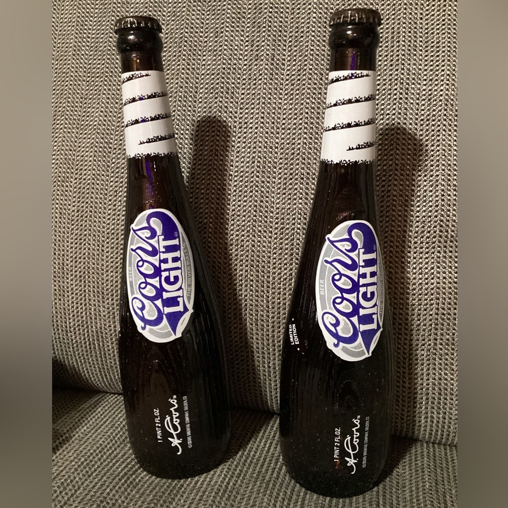 Coors Light Limited Edition Baseball Bat Bottles (2) 18 oz Empty w/ Cap